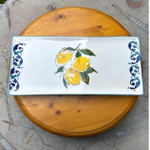 Rectangle Lemon Serving Platter‎ Large Yellow Blue Handpainted Papart Seramik